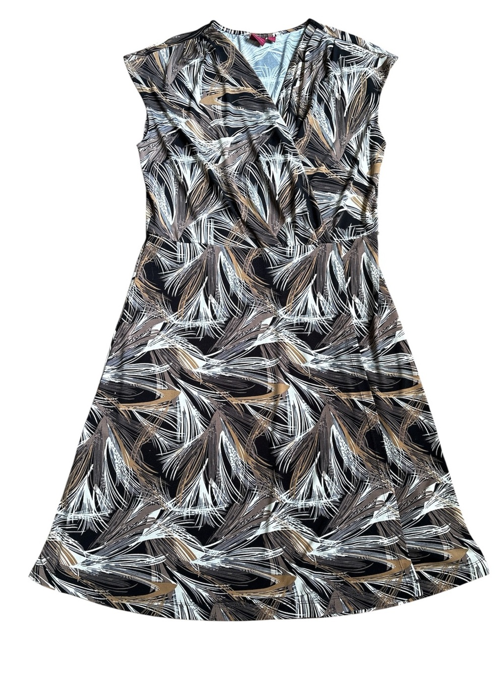 212 Collection faux wrap midi dress y2k cap sleeve abstract neutrals size M